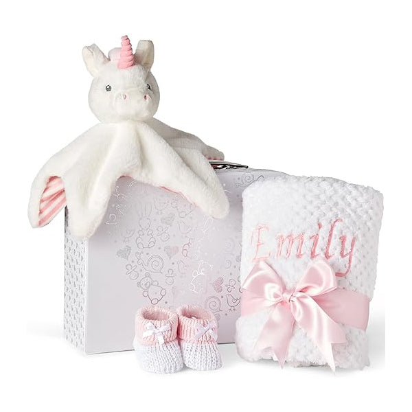 Personalised Baby Gift Set Pink - White Stars Unicorn