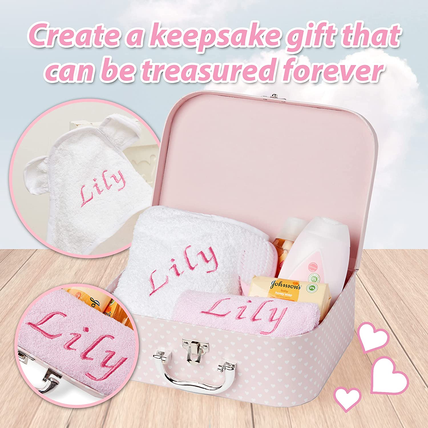 Personalised Baby Gift Set - Baby Bath Gift Hamper in Pink Case