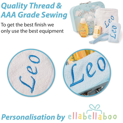 Personalised Baby Gift Set - Baby Bath Gift Hamper in Blue Case