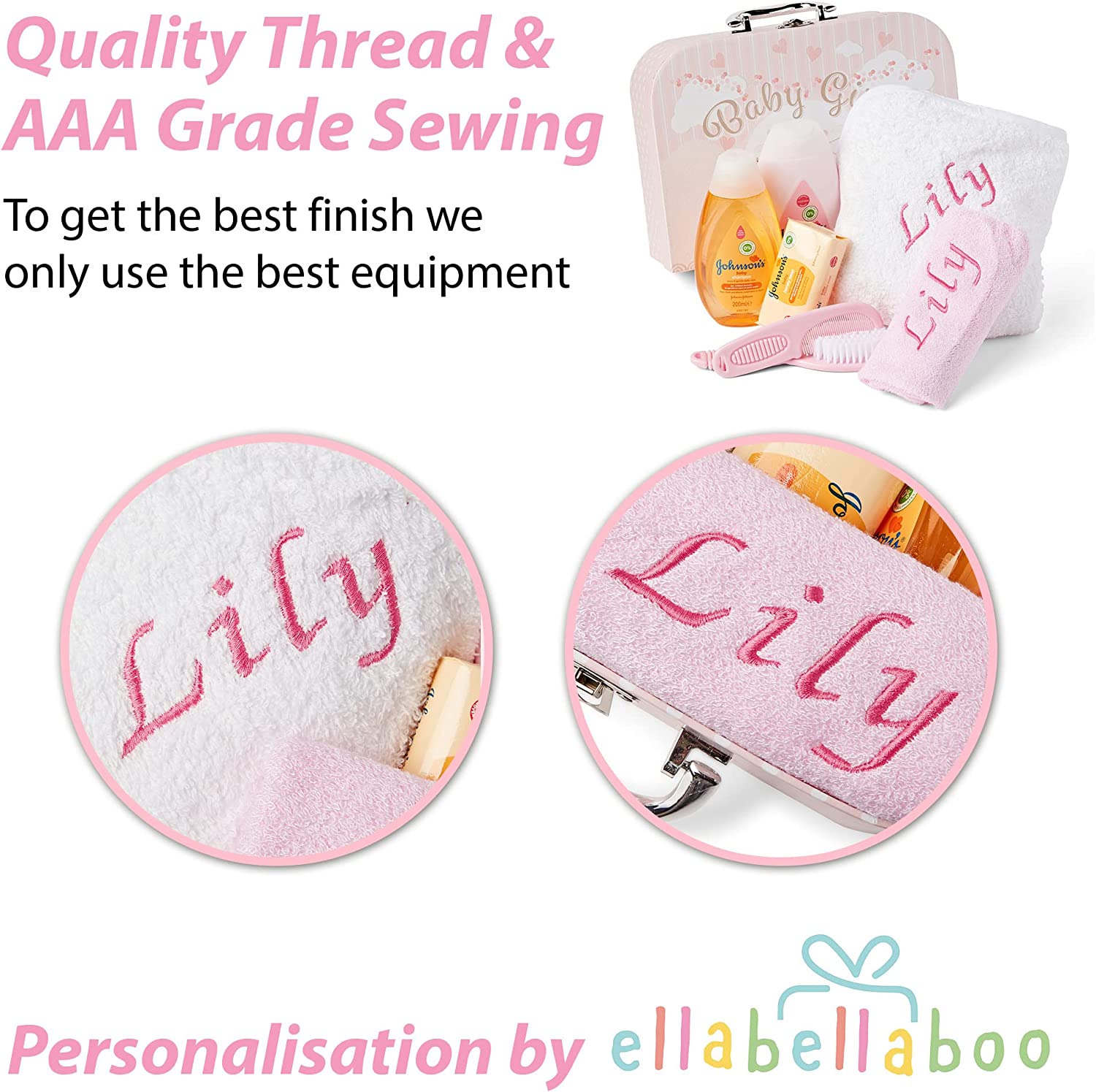 Personalised Baby Gift Set - Baby Bath Gift Hamper in Pink Case