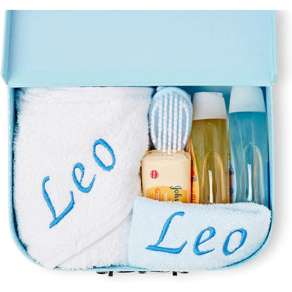 Personalised Baby Gift Set - Baby Bath Gift Hamper in Blue Case