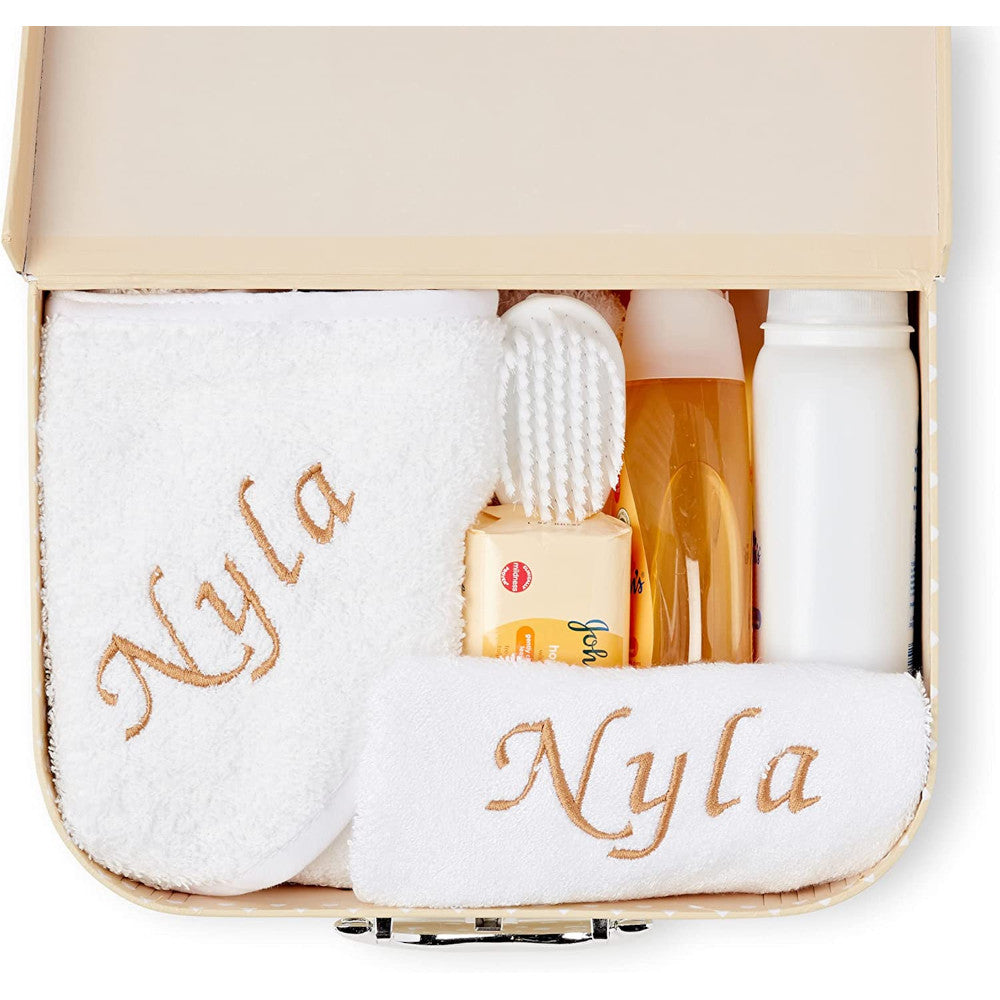 Personalised Baby Gift Set - Baby Bath Gift Hamper in Cream Case