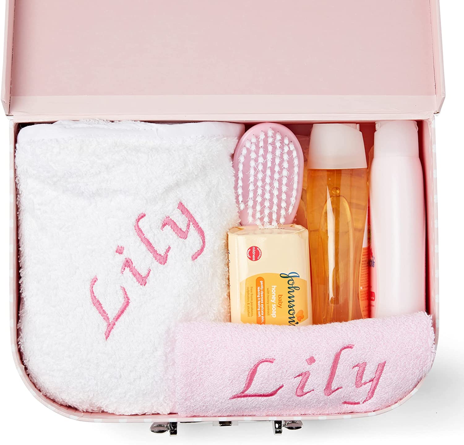 Personalised Baby Gift Set - Baby Bath Gift Hamper in Pink Case