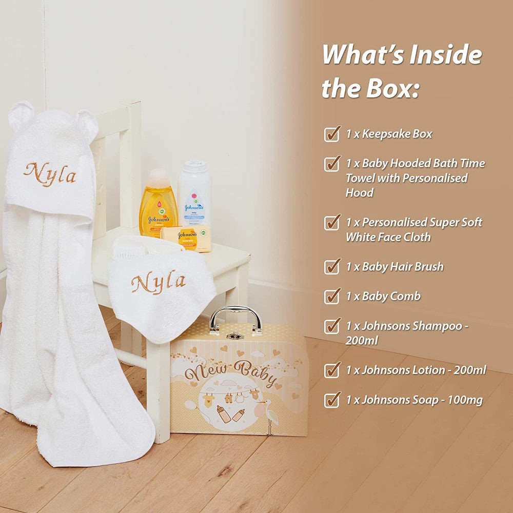 Personalised Baby Gift Set - Baby Bath Gift Hamper in Cream Case