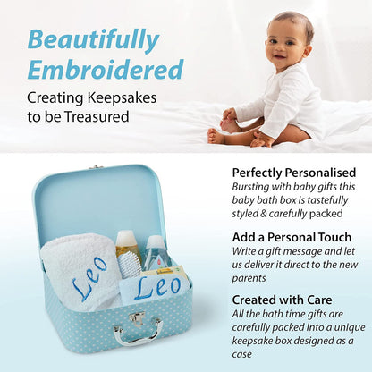 Personalised Baby Gift Set - Baby Bath Gift Hamper in Blue Case