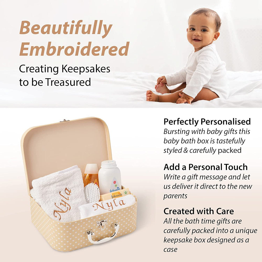 Personalised Baby Gift Set - Baby Bath Gift Hamper in Cream Case