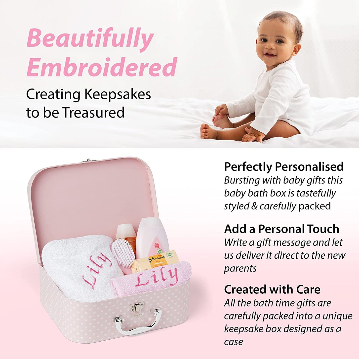 Personalised Baby Gift Set - Baby Bath Gift Hamper in Pink Case