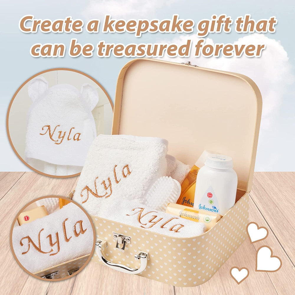 Personalised Baby Gift Set - Baby Bath Gift Hamper in Cream Case