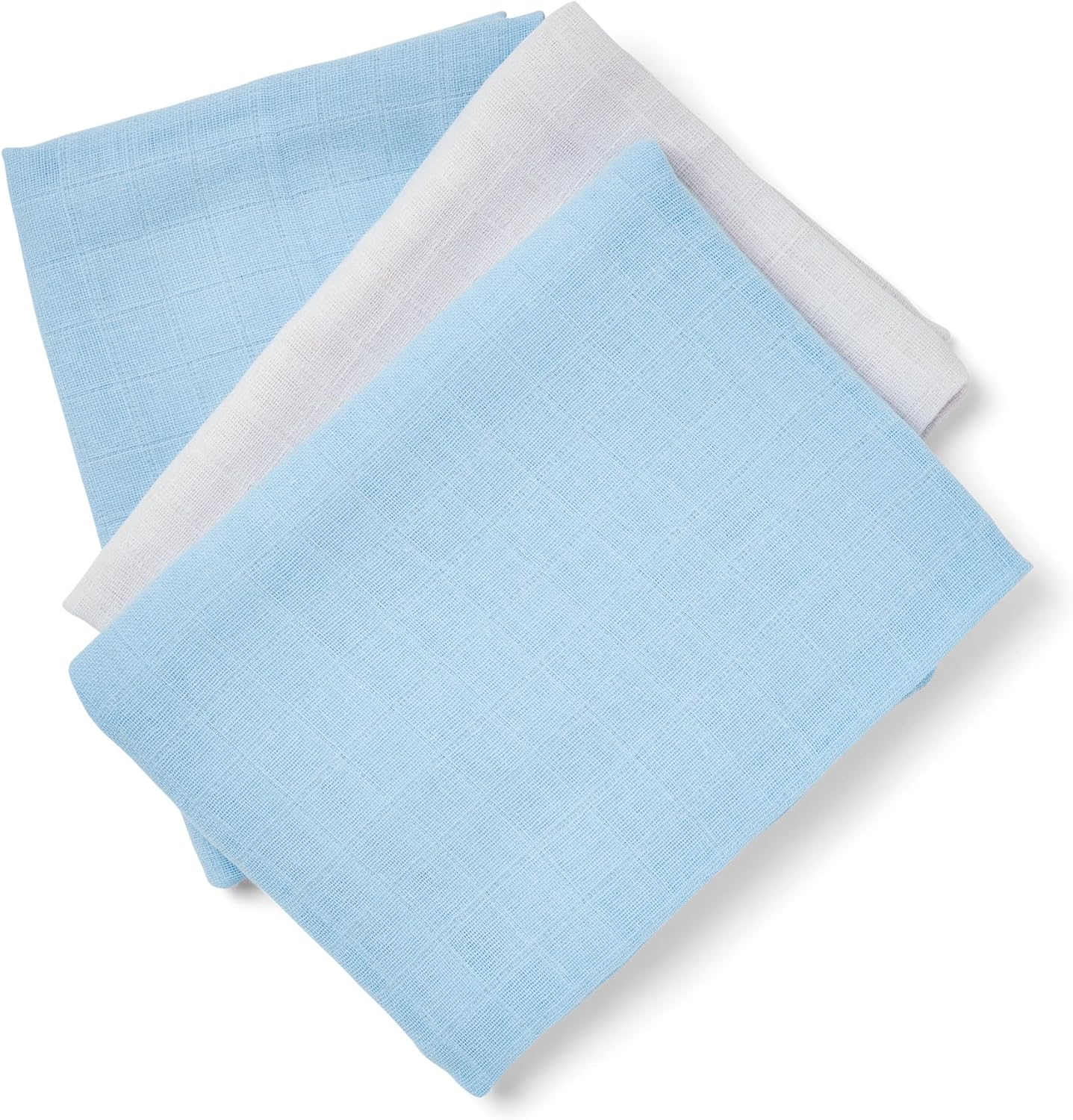 100% Cotton Muslin Cloths Baby Essentials 2 x Blue 1 x White (Pack of 3)