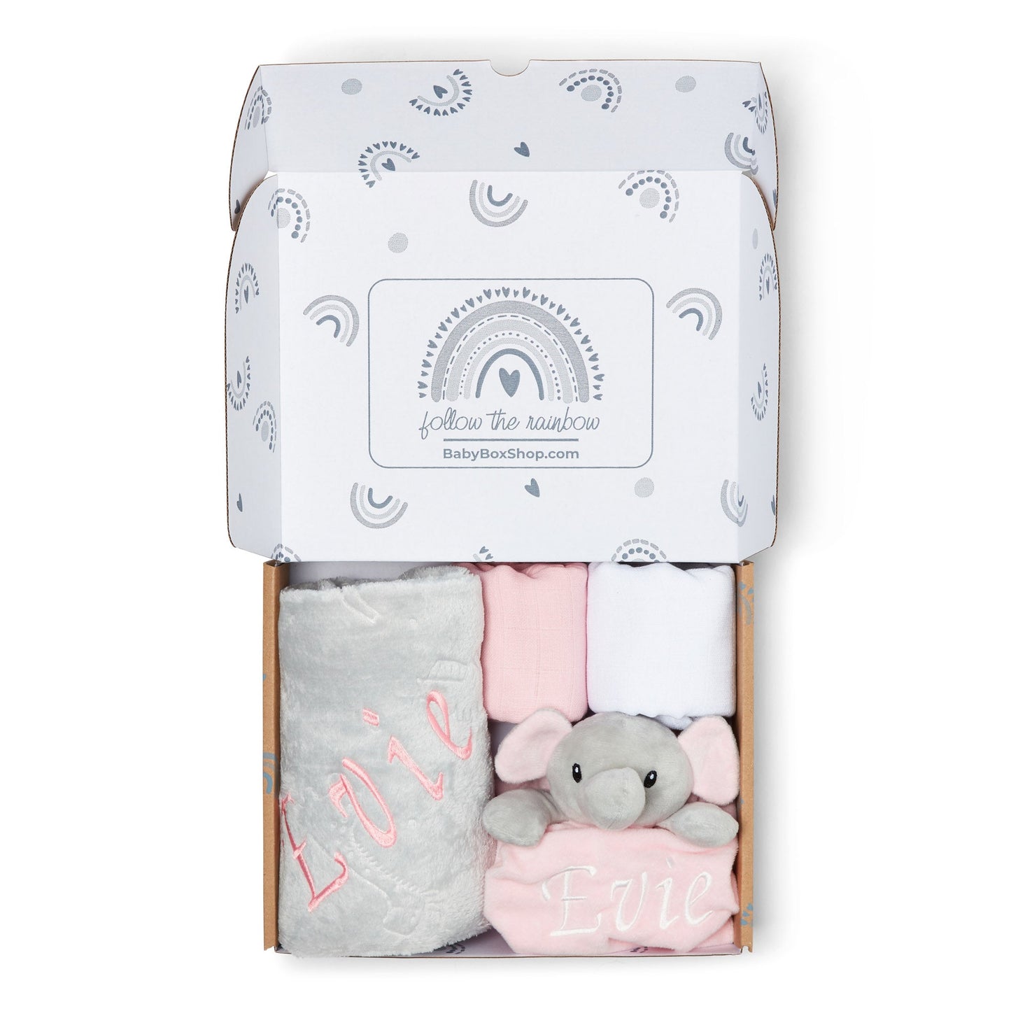 Personalised Baby Gift Set Includes Baby Shower Gifts with Personalised Comforter, Personalised Fleece Baby Blanket, 2 x Muslin Clothes & Gift Card - Pink