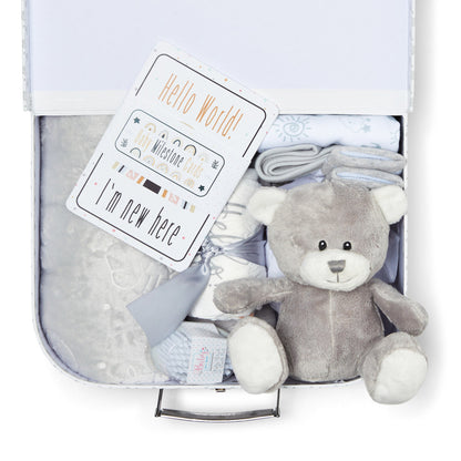 Baby Newborn Baby Gifts - Baby Hamper Grey includes Baby Essentials for Newborn, Teddy Bear, New Born Baby Essentials, New Baby Gifts