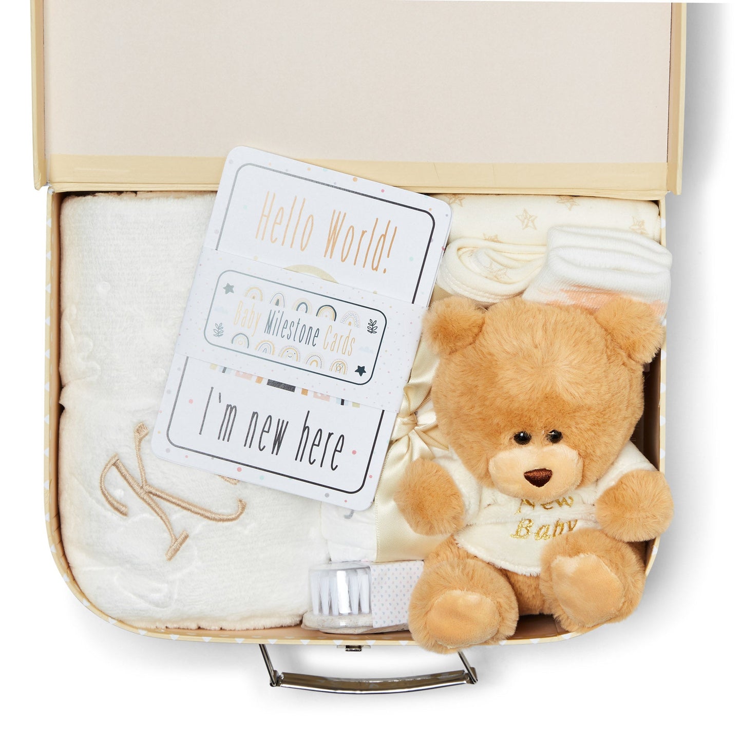 Personalised Baby Gifts - Unisex in Beige Keepsake Box includes Baby Essentials for Newborn, Teddy Bear, New Born Baby Essentials, New Baby Gifts