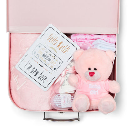 Personalised Baby Girl Gifts - Baby Shower Gifts Pink Hamper with Baby Essentials Newborn, Teddy Bear, Newborn Baby Girl Essentials & Baby Girl Gifts