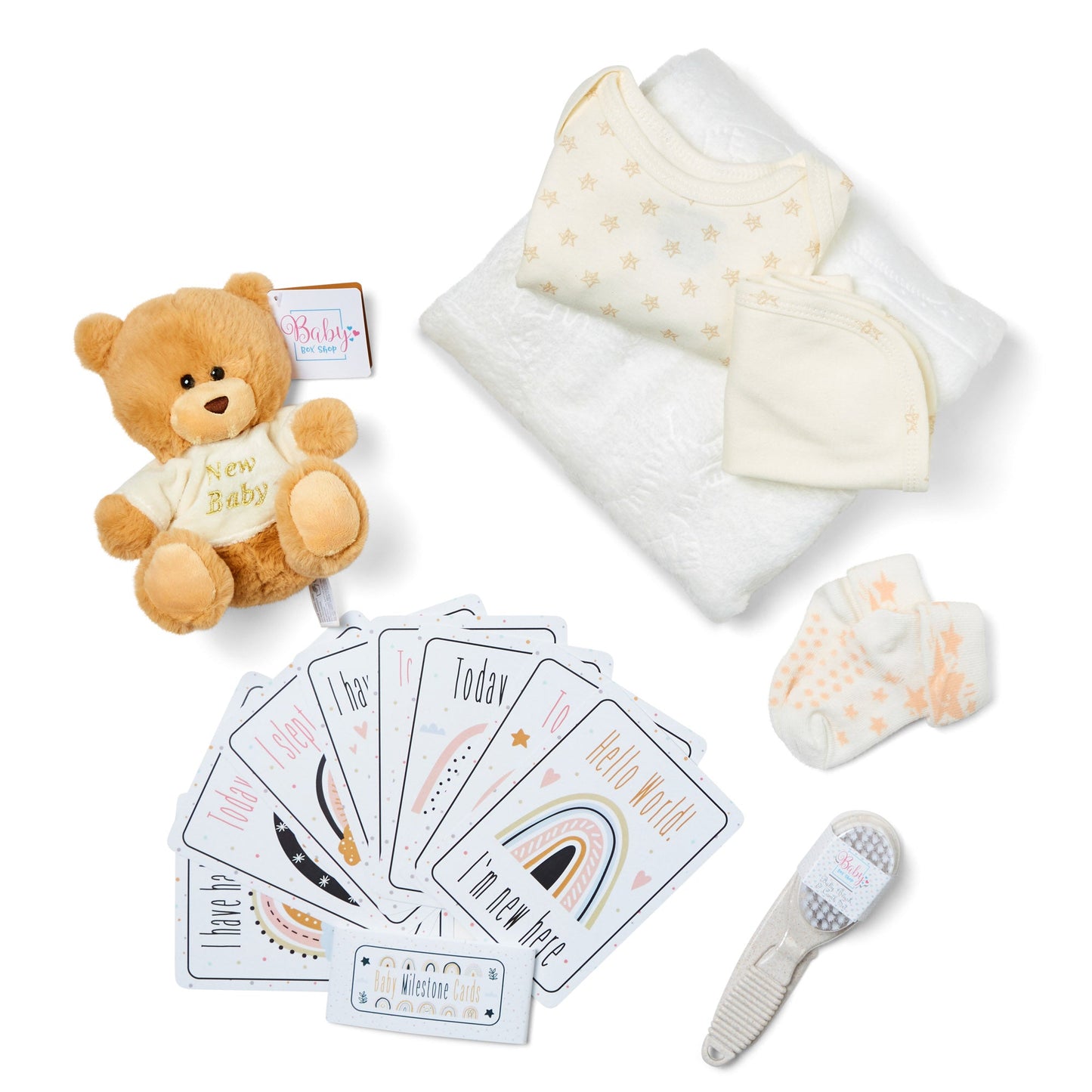 Unisex Baby Shower Gifts - Baby Gifts in Beige Keepsake Box includes Baby Essentials for Newborn, Teddy Bear, New Born Baby Essentials, New Baby Gifts