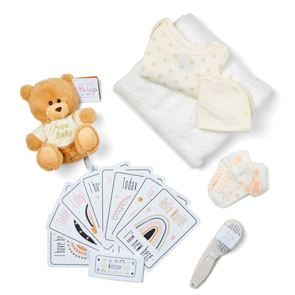 Unisex Baby Shower Gifts - Baby Gifts in Beige Keepsake Box includes Baby Essentials for Newborn, Teddy Bear, New Born Baby Essentials, New Baby Gifts