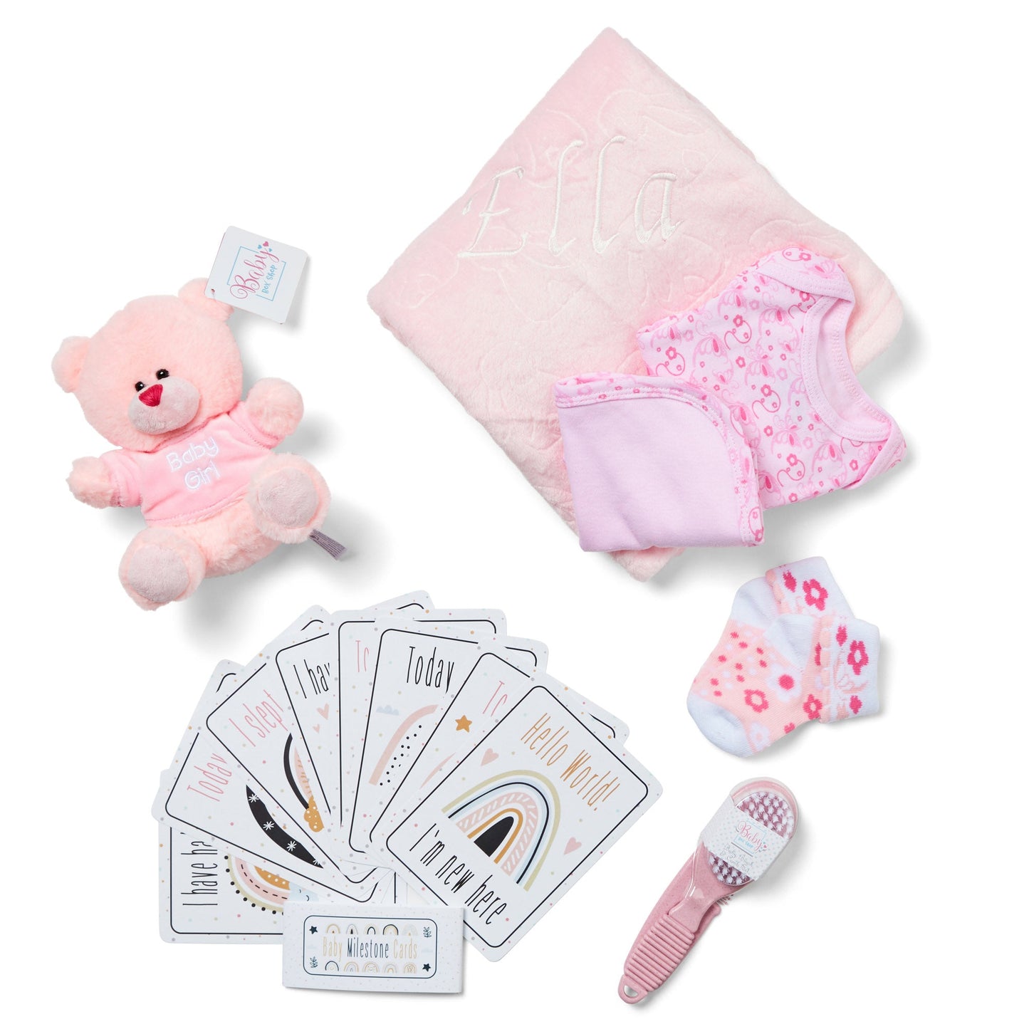 Personalised Baby Girl Gifts - Baby Shower Gifts Pink Hamper with Baby Essentials Newborn, Teddy Bear, Newborn Baby Girl Essentials & Baby Girl Gifts