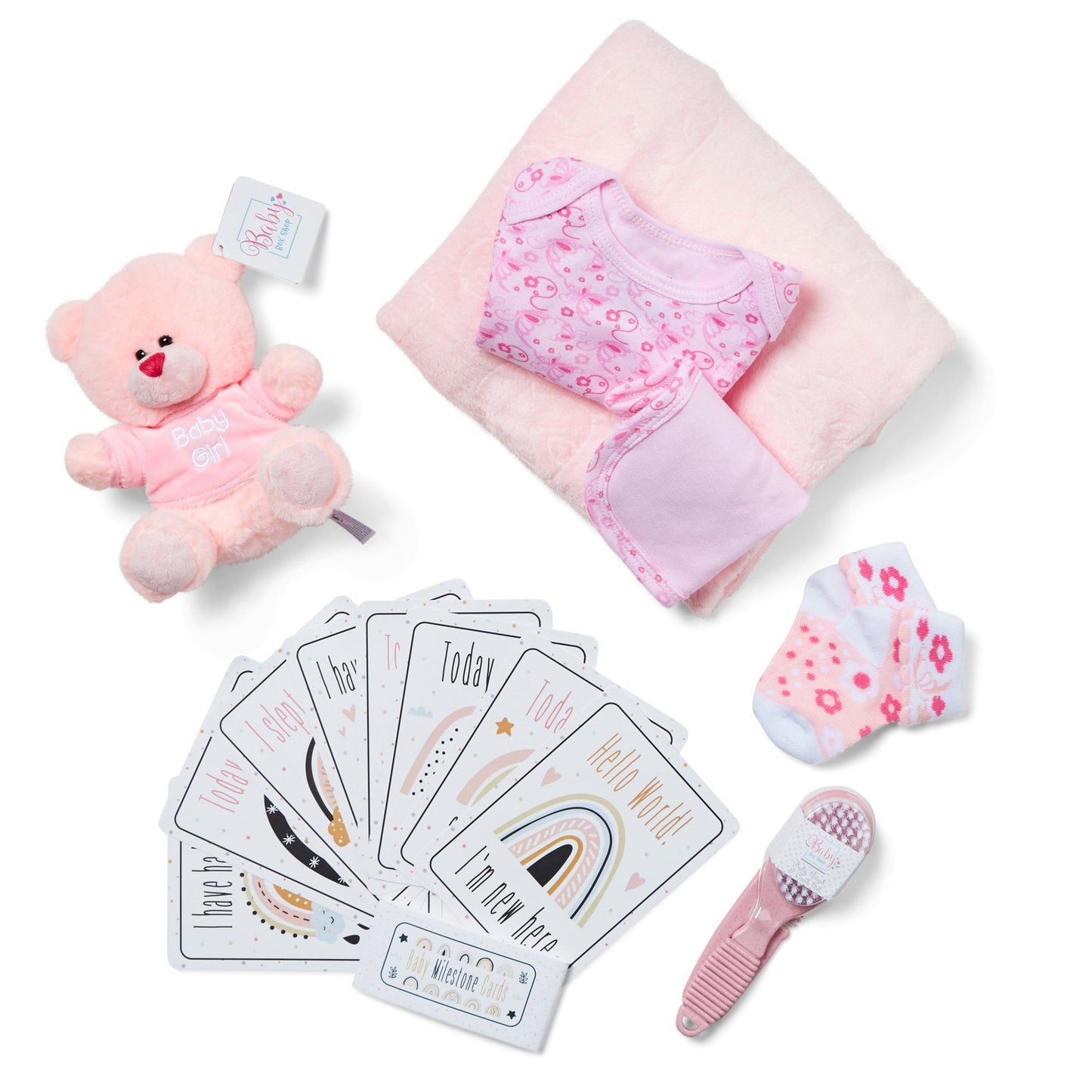 Baby Gifts for Girls - Baby Shower Gifts in Pink Hamper with Baby Essentials for Newborn, Teddy Bear, Newborn Baby Girl Essentials & Baby Girl Gifts