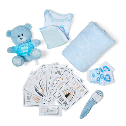 Baby Gifts for Boys - Baby Shower Gifts in Blue Hamper includes Baby Essentials for Newborn, Teddy Bear, Newborn Baby Boy Essentials & Baby Boy Gifts