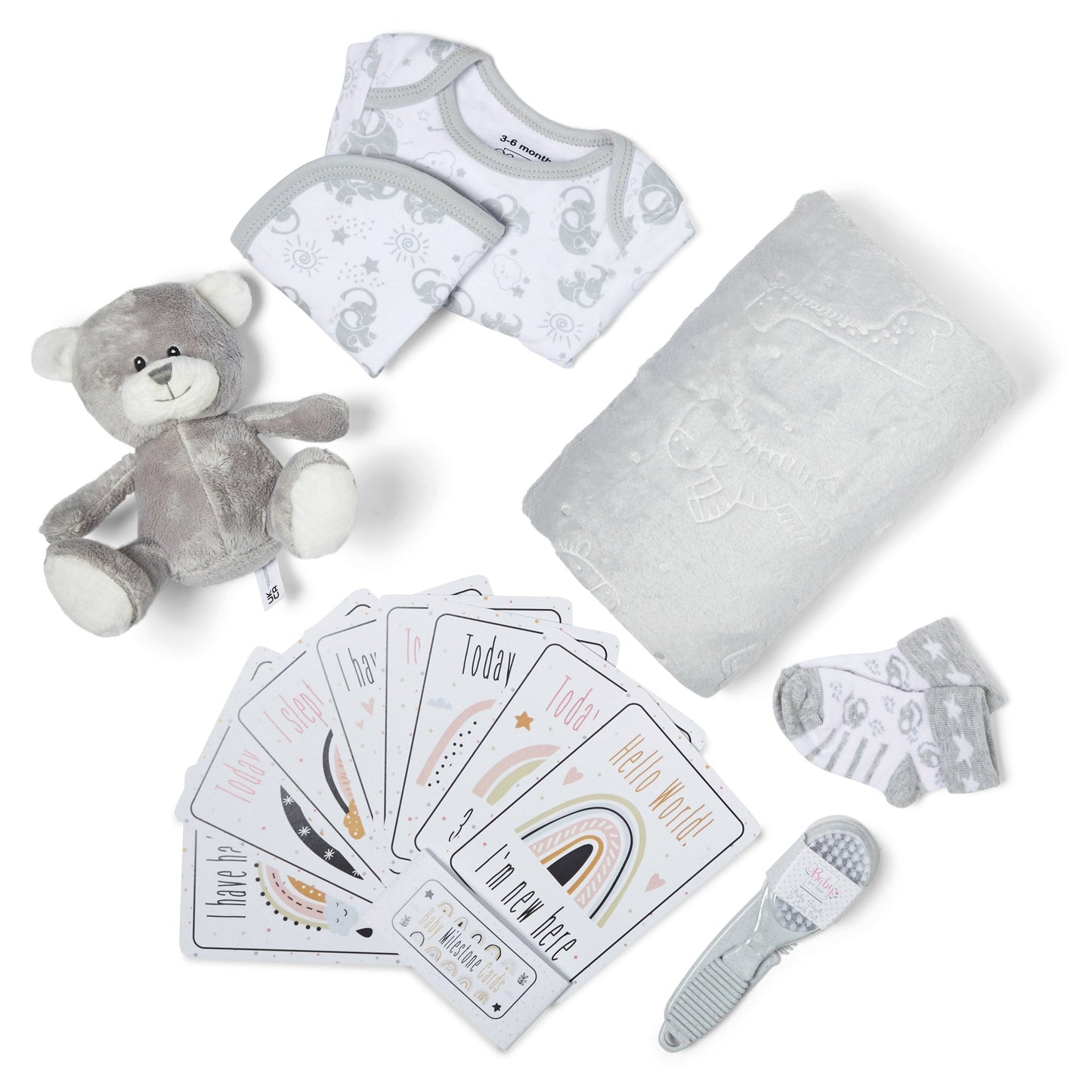 Baby Newborn Baby Gifts - Baby Hamper Grey includes Baby Essentials for Newborn, Teddy Bear, New Born Baby Essentials, New Baby Gifts