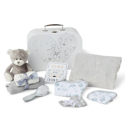 Baby Newborn Baby Gifts - Baby Hamper Grey includes Baby Essentials for Newborn, Teddy Bear, New Born Baby Essentials, New Baby Gifts