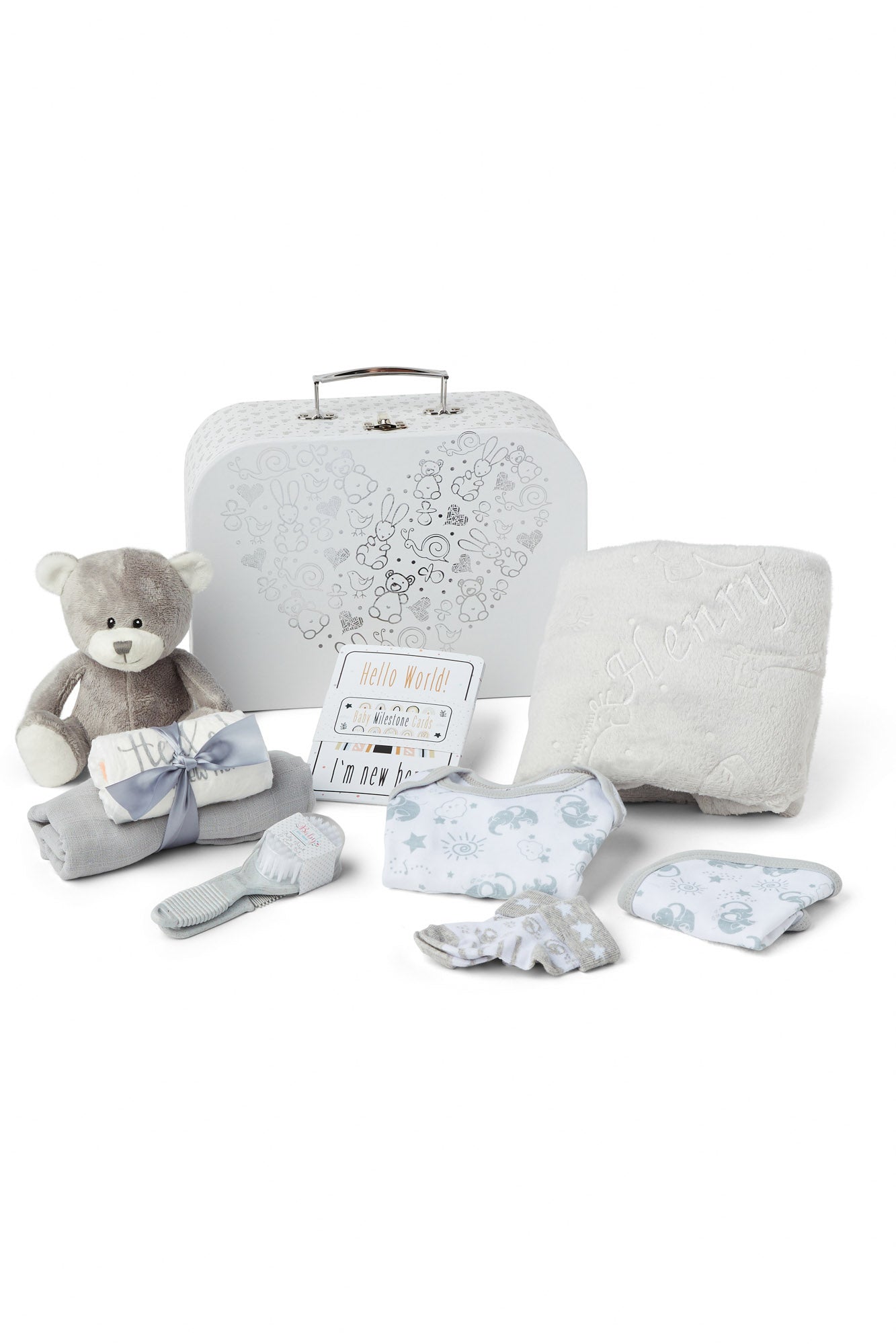 Personalised Baby Gifts - Unisex in Beige Keepsake Box includes Baby Essentials for Newborn, Teddy Bear, New Born Baby Essentials, New Baby Gifts