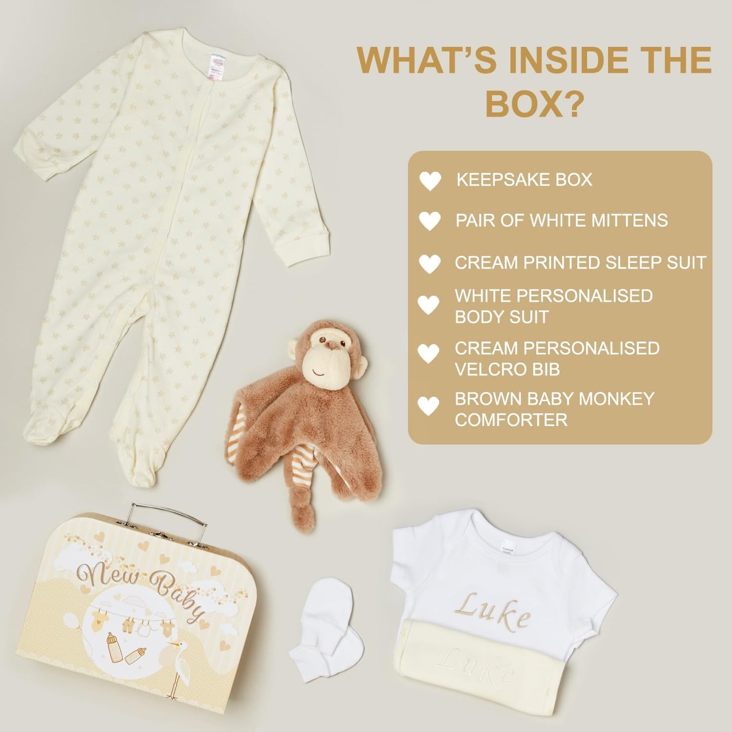 Personalised Baby Gift Set – 1 x Cream Hamper with 2 x Customised Items