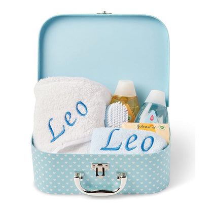 Personalised Baby Gift Set - Baby Bath Gift Hamper in Blue Case