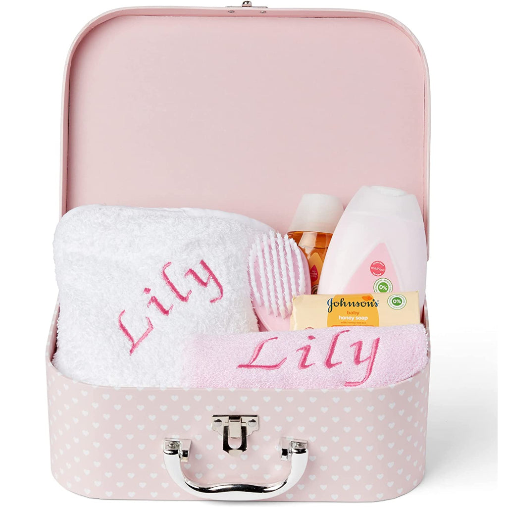 Personalised Baby Gift Set - Baby Bath Gift Hamper in Pink Case