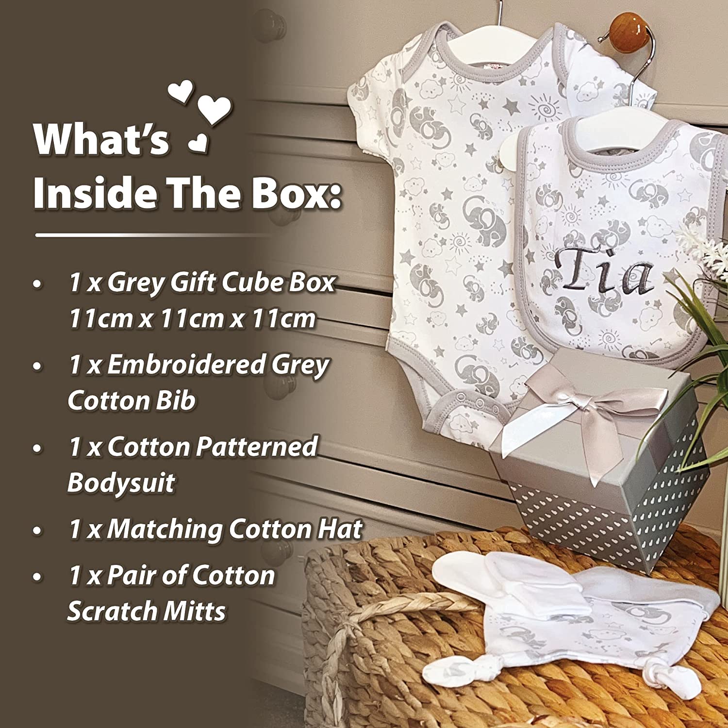 Baby Gifts – Personalised Gift Set in Grey Gift Box