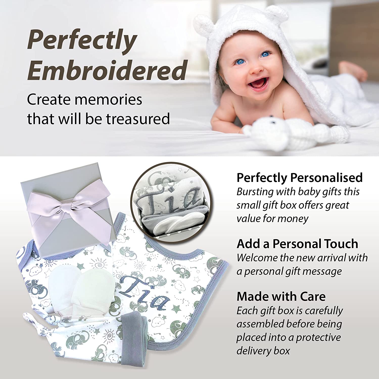 Baby Gifts – Personalised Gift Set in Grey Gift Box