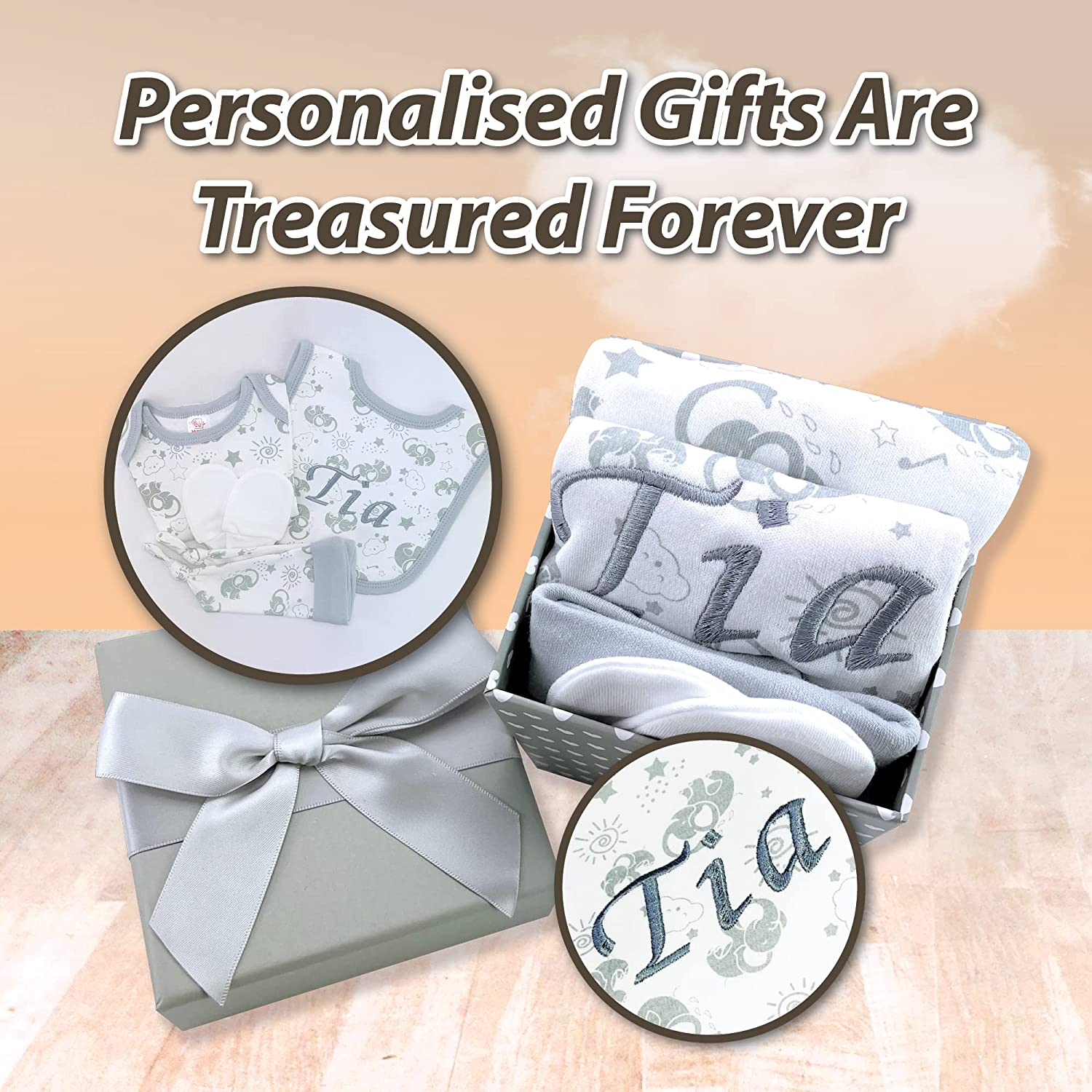 Baby Gifts – Personalised Gift Set in Grey Gift Box