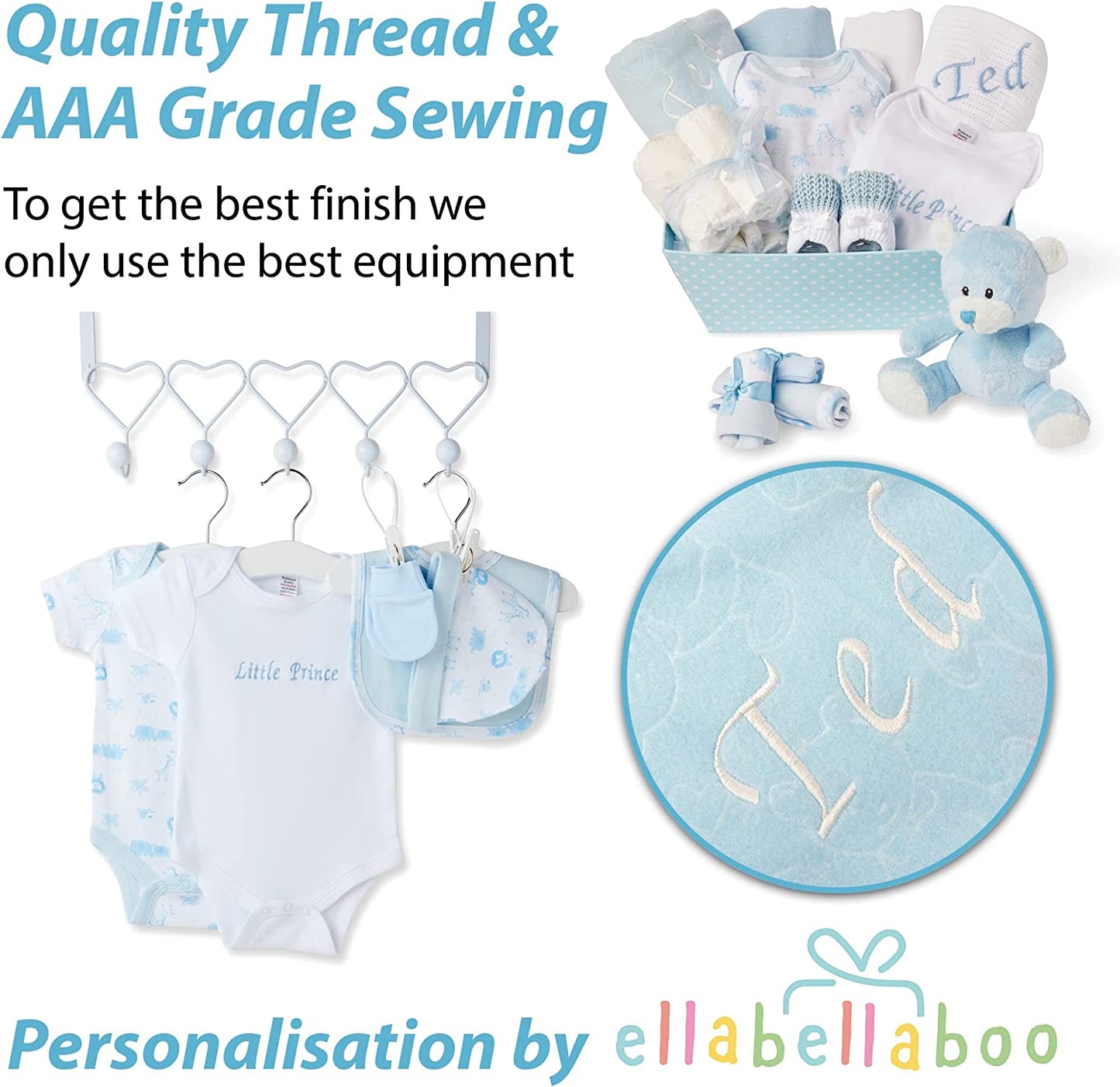 Baby Gift Set – Personalised Baby Gift Baskets Newborn Essentials in Blue Tray ellabellaboo