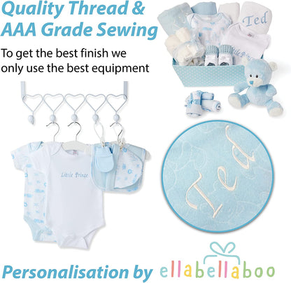 Baby Gift Set – Personalised Baby Gift Baskets Newborn Essentials in Blue Tray ellabellaboo