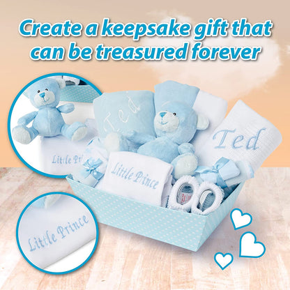 Baby Gift Set – Personalised Baby Gift Baskets Newborn Essentials in Blue Tray ellabellaboo