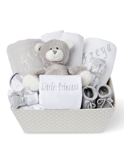 Baby Gift Set – Baby Gift Baskets Newborn Essentials in Grey Tray ellabellaboo