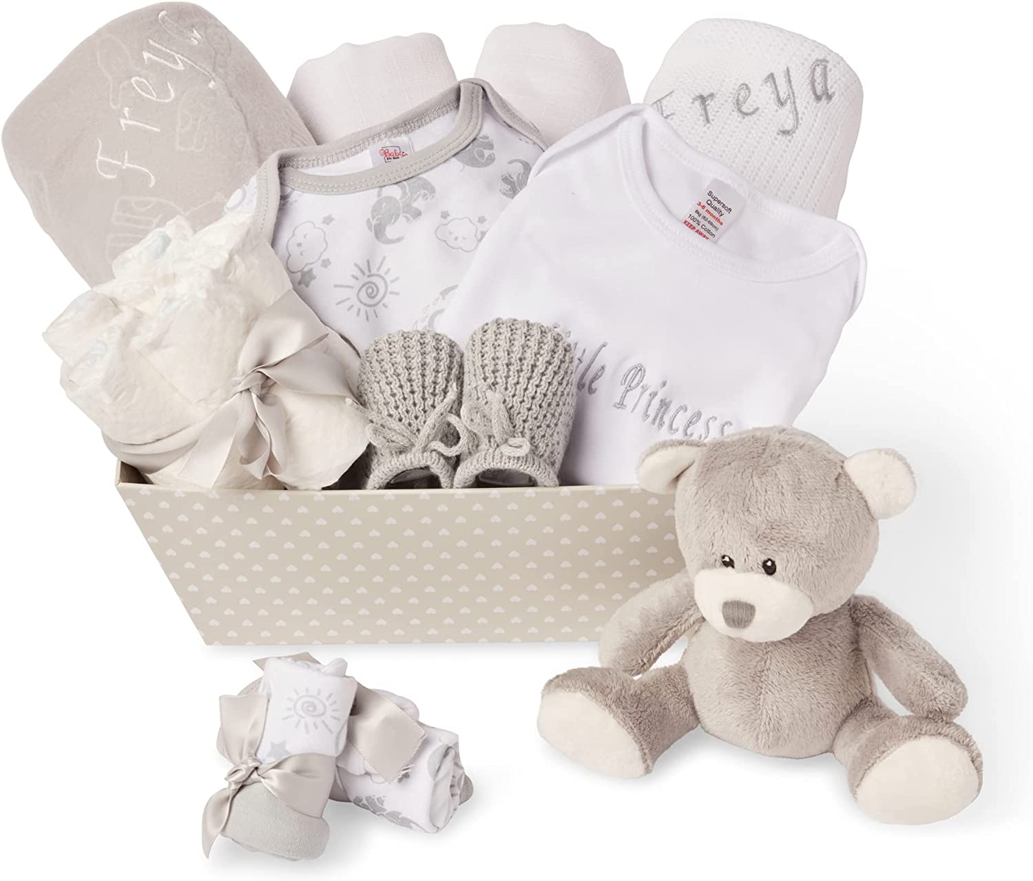 Baby Gift Set – Baby Gift Baskets Newborn Essentials in Grey Tray ellabellaboo