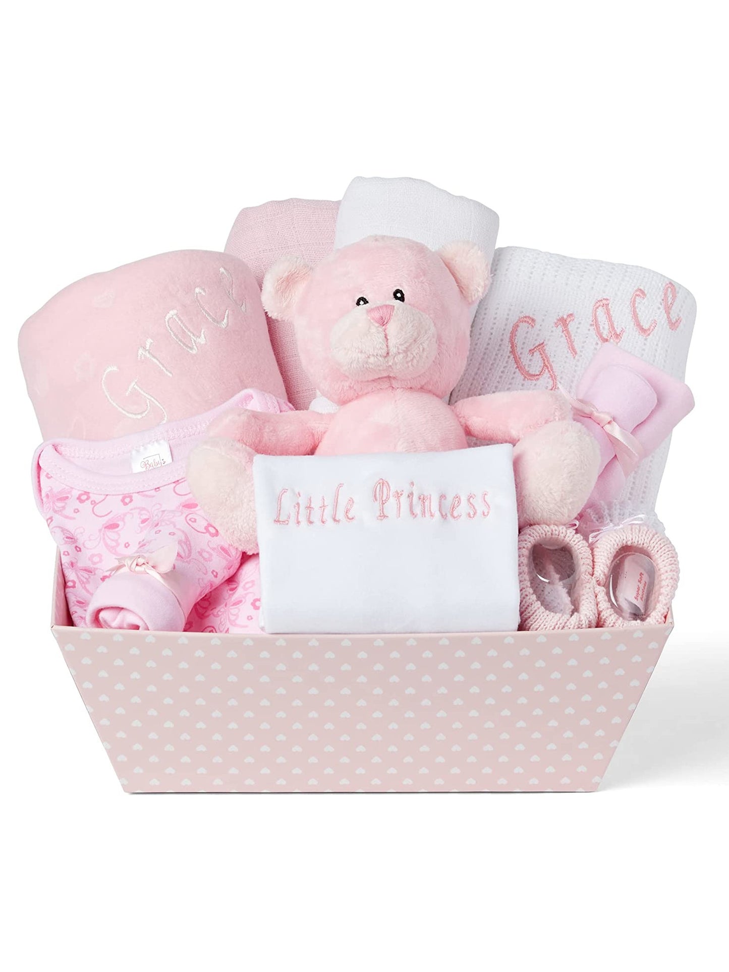 Baby Gift Set – Personalised Baby Gift Baskets Newborn Essentials in Pink Tray ellabellaboo