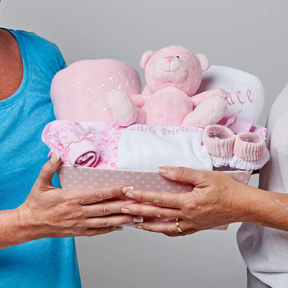 Baby Gift Set – Personalised Baby Gift Baskets Newborn Essentials in Pink Tray ellabellaboo