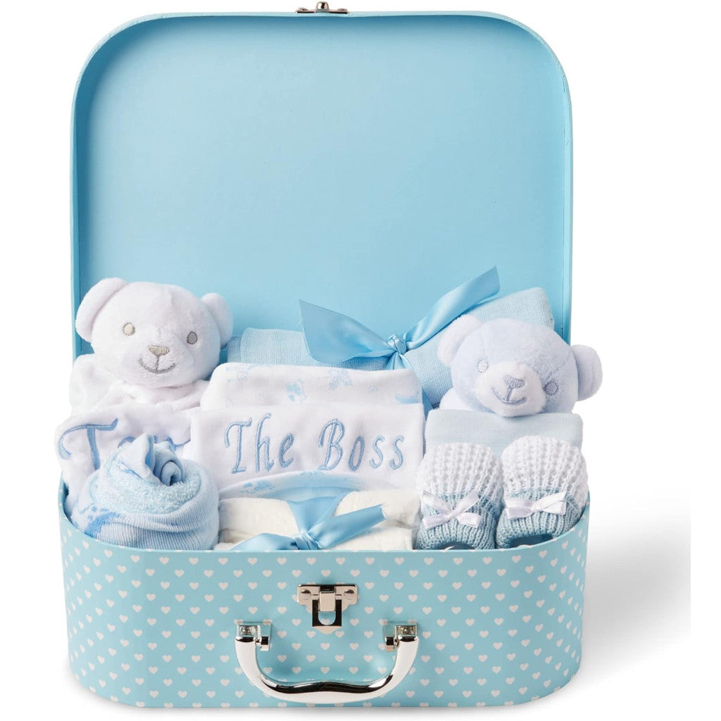 Baby Gift Set – Personalised Baby Gift Baskets Newborn Essentials in Blue Case ellabellaboo