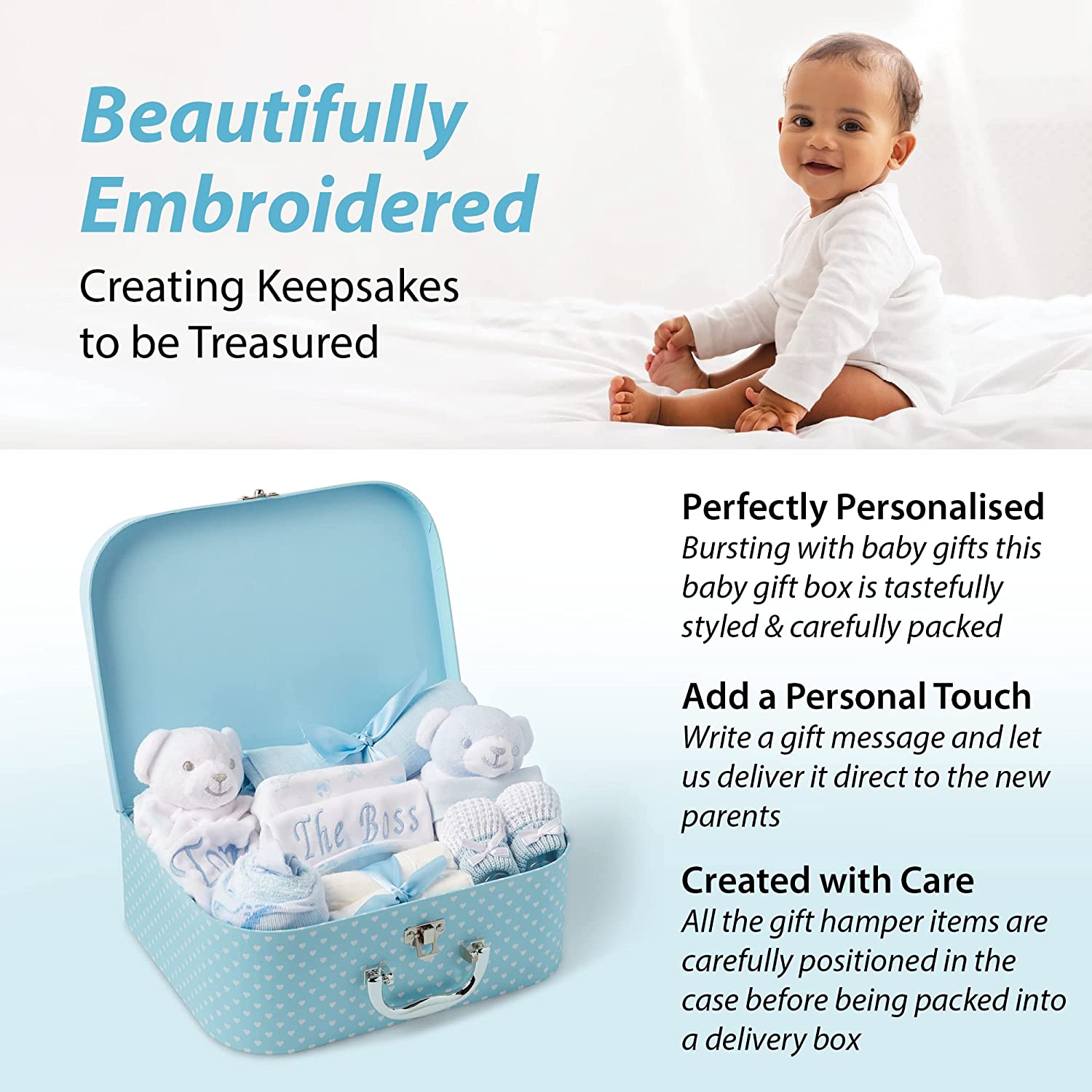 Baby Gift Set – Personalised Baby Gift Baskets Newborn Essentials in Blue Case ellabellaboo