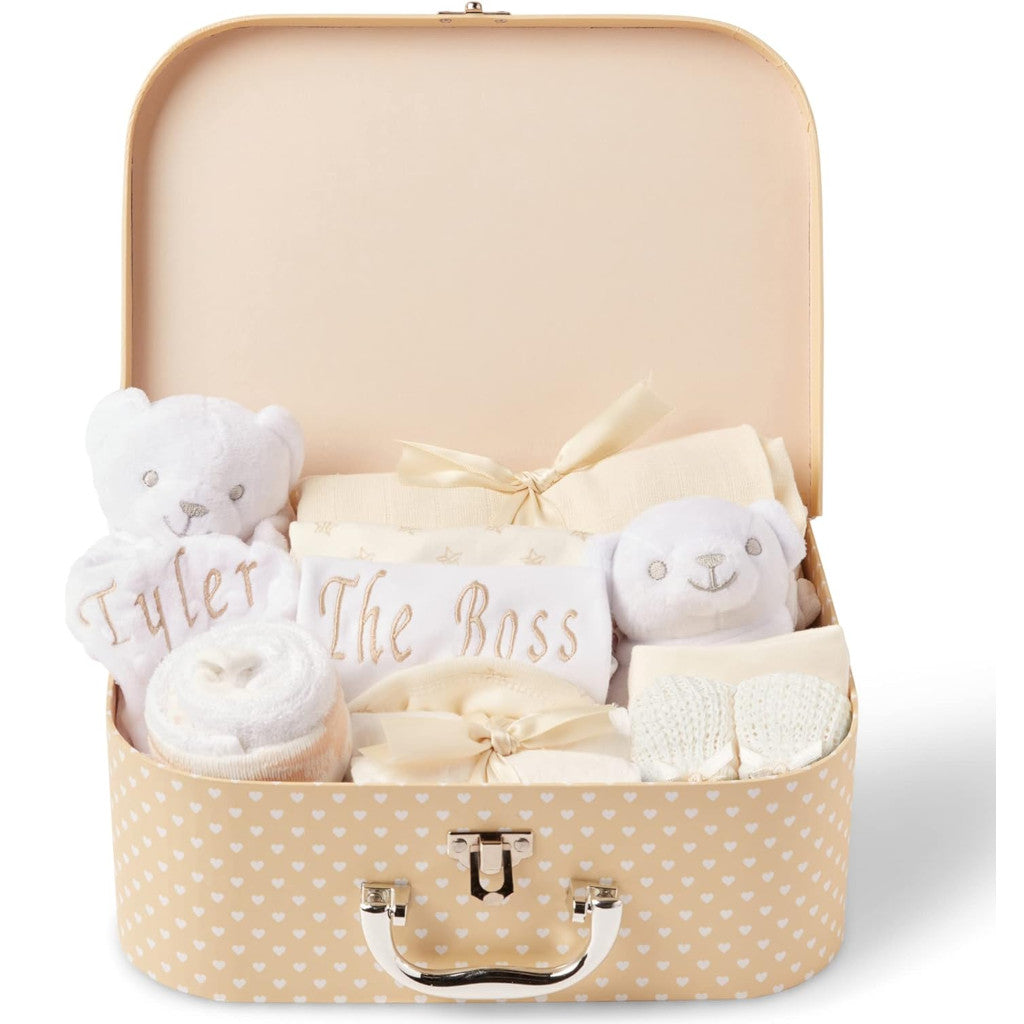 Baby Gift Set – Personalised Baby Gift Baskets Newborn Essentials in Cream Case ellabellaboo