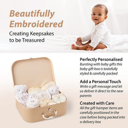 Baby Gift Set – Personalised Baby Gift Baskets Newborn Essentials in Cream Case ellabellaboo