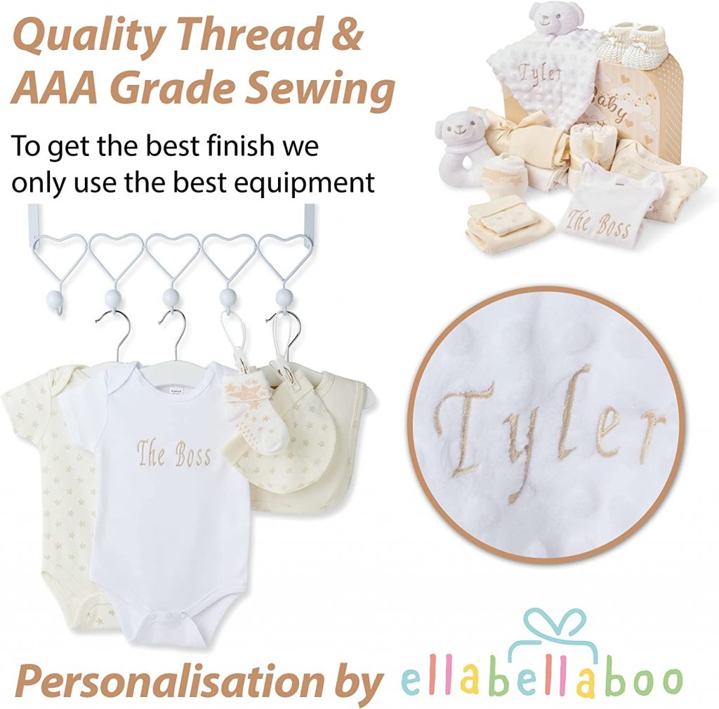 Personalised Baby Gifts - Gender Reveal Baby Keepsake Box with 9 Baby Gifts and 2 Personalised Items