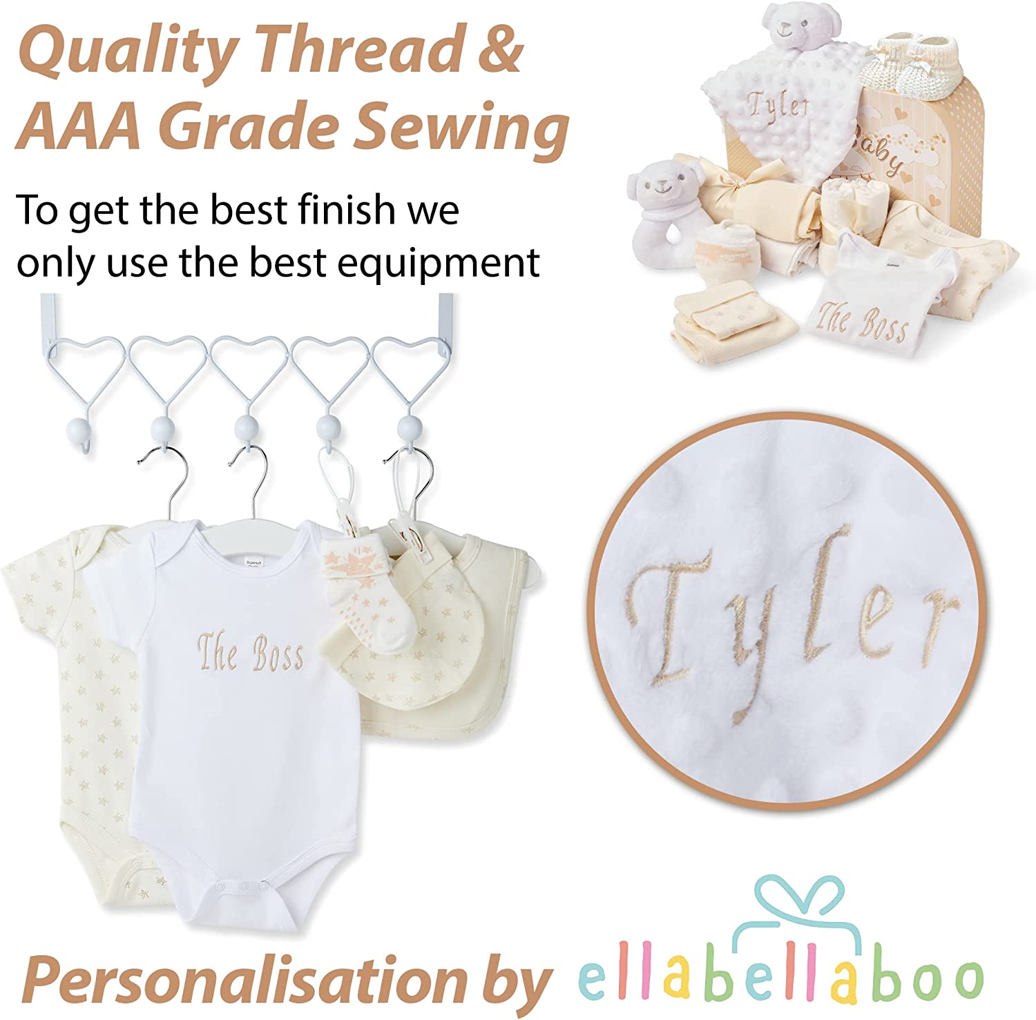 Baby Gift Set – Personalised Baby Gift Baskets Newborn Essentials in Cream Case ellabellaboo