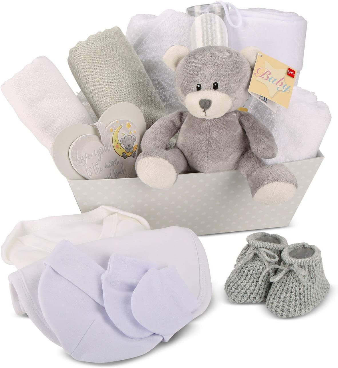 Baby Gift Set – Baby Gift Baskets Newborn Essentials in Grey Tray