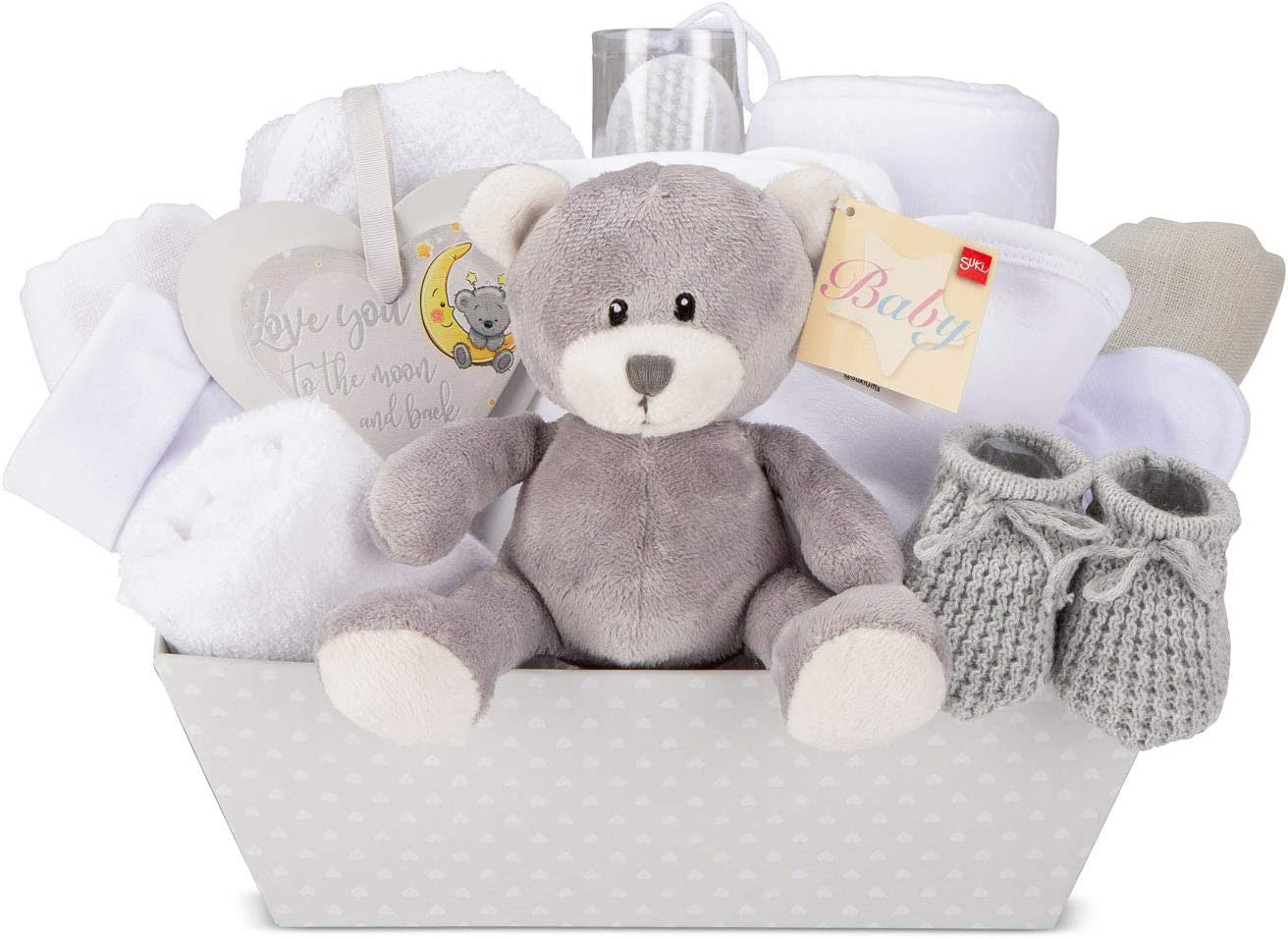 Baby Gift Set – Baby Gift Baskets Newborn Essentials in Grey Tray