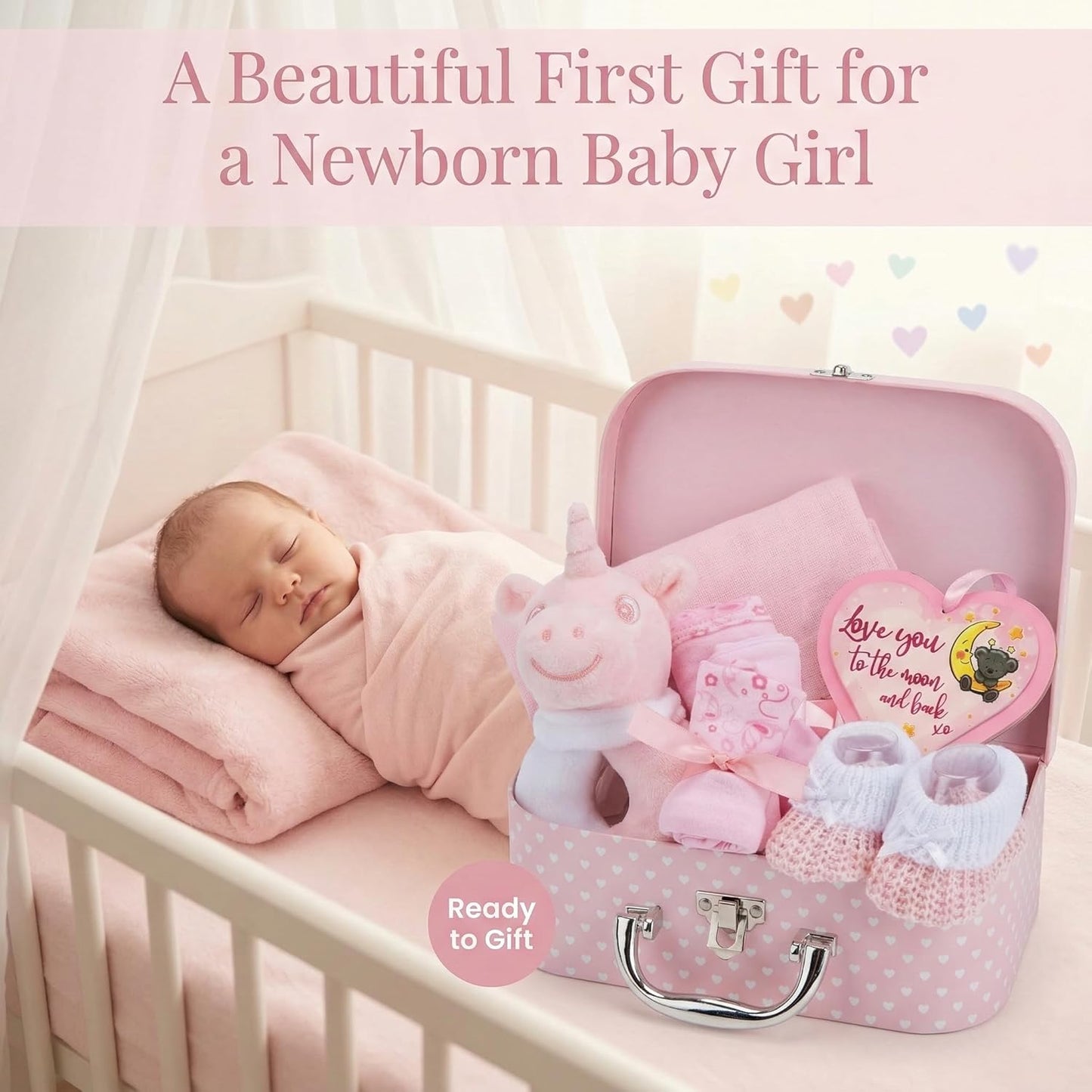 Baby Gift Set - Baby Hamper Newborn Essentials in Small Pink Case