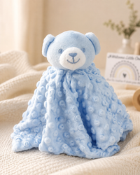 Blue - 9PZ01-B - Close-up of the blue bear comforter from the nursery gift set