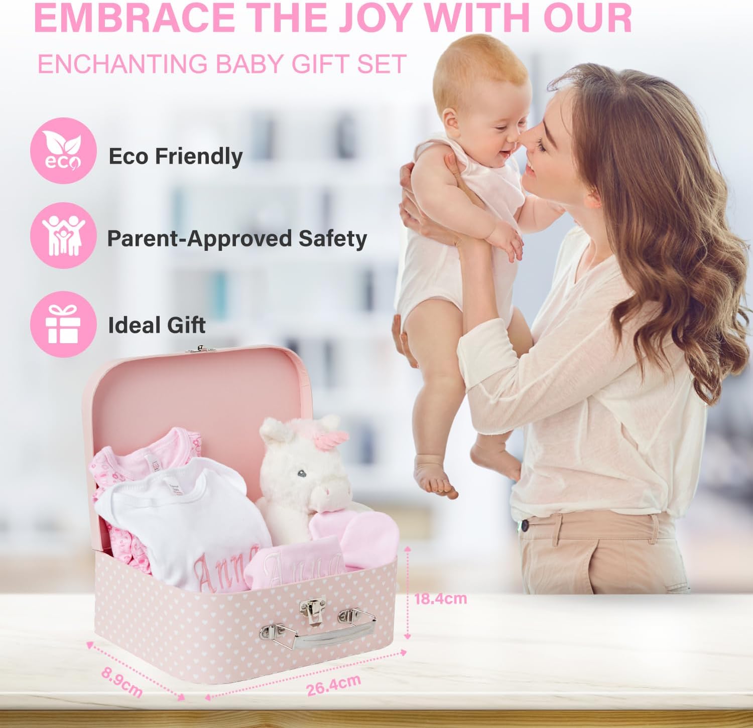 Personalised Baby Gift Set – 1 x Pink Hamper with 2 x Customised Items