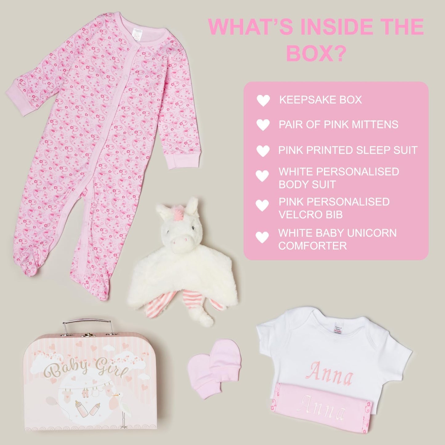 Personalised Baby Gift Set – 1 x Pink Hamper with 2 x Customised Items